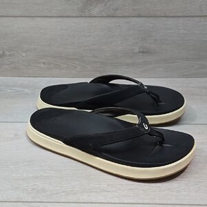Olukai Women's Nu'API Leather Thong T Strap Platform Black Flip Flops Sandals 9